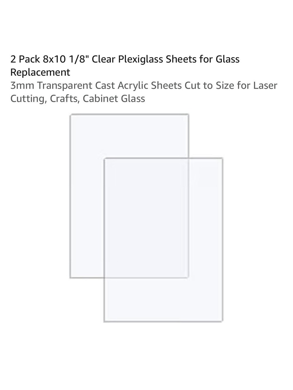 2 Pack 8x10 1/8" Clear Plexiglass Acrylic Sheets 3mm Thick for Glass Replacement